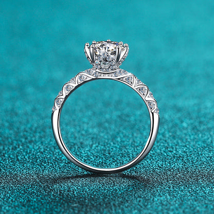 S925 Sterling Silver PT950 Gold Plated 1ct Moissanite Eight-Prong Ring with Fruit Motifs