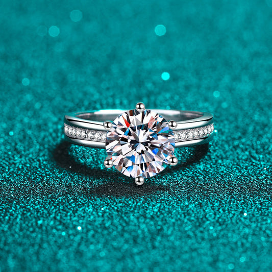 S925 Sterling Silver PT950 Plated 3CT Moissanite Bouquet Ring with Bell Design - Street Style Statement Ring for Women