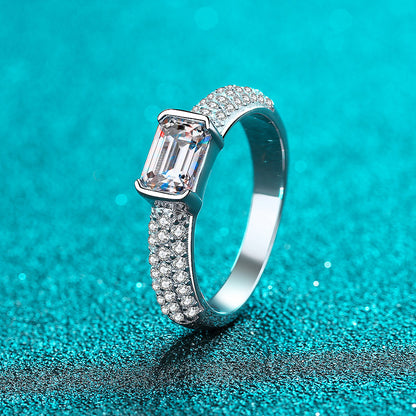S925 Sterling Silver PT950 Plated Radiant & Emerald Cut Moissanite Ring with Nature-Inspired Design