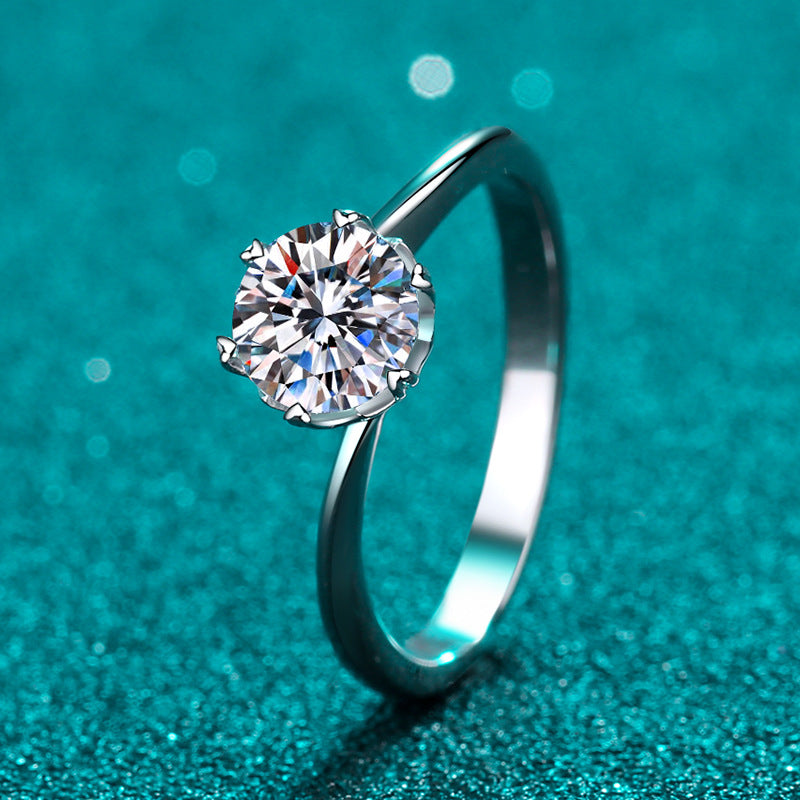 S925 Sterling Silver PT950 Plated Six-Prong Snowflake Moissanite Ring - Adjustable Floral Design Women's Jewelry