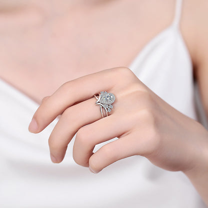 S925 Sterling Silver Pear-Shaped 1ct Moissanite V-Cut Openwork Ring with Fruit Motifs