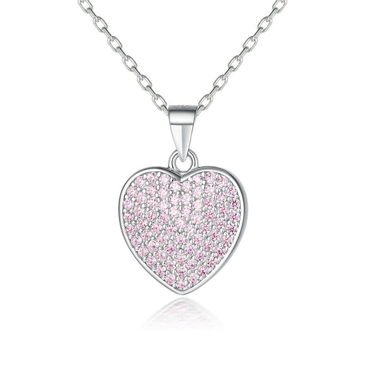 Elegant Crown & Heart 925 Silver Women's Necklace with Zircon Pendant, Cross Chain, White Gold Tone, European-American Style Fashion Jewelry