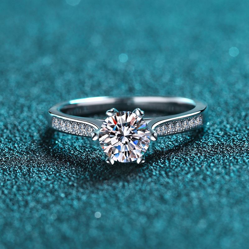 S925 Sterling Silver Six-Prong 1ct Moissanite Ring with Camellia & Cactus Motif