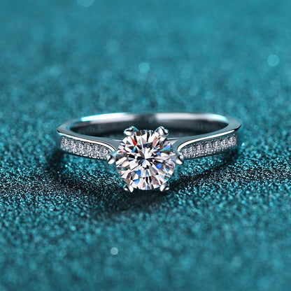 S925 Sterling Silver Six-Prong 1ct Moissanite Ring with Camellia & Cactus Motif