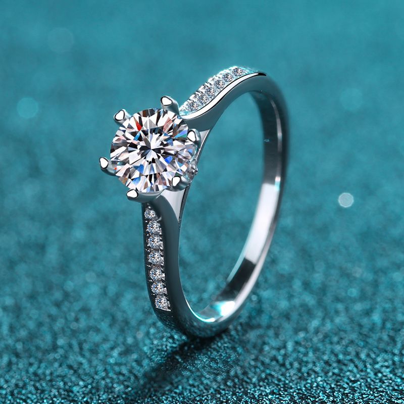 S925 Sterling Silver Six-Prong 1ct Moissanite Ring with Camellia & Cactus Motif