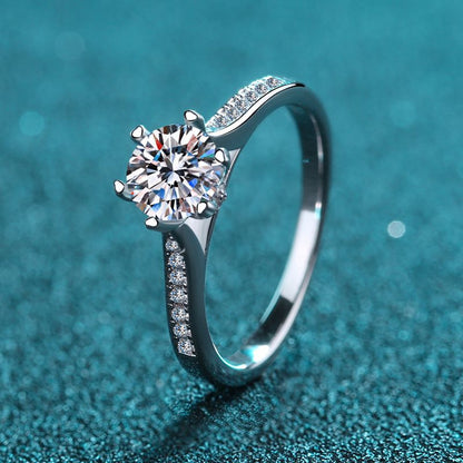 S925 Sterling Silver Six-Prong 1ct Moissanite Ring with Camellia & Cactus Motif