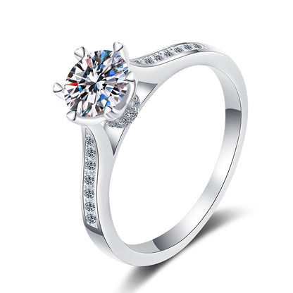 S925 Sterling Silver Six-Prong 1ct Moissanite Ring with Camellia & Cactus Motif