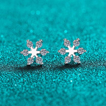 S925 Sterling Silver Snowflake Moissanite Stud Earrings - 0.36CT Minimalist Elegance