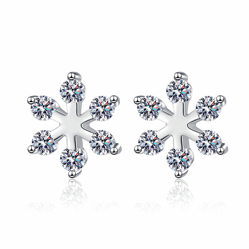 S925 Sterling Silver Snowflake Moissanite Stud Earrings - 0.36CT Minimalist Elegance
