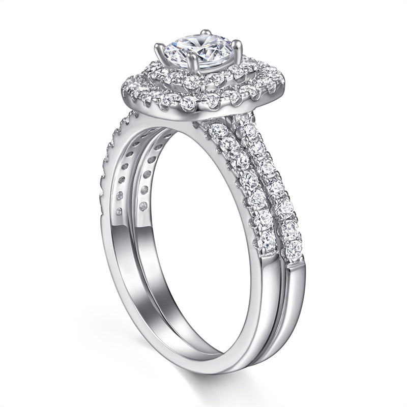 S925 Sterling Silver Wedding Ring Set - Classic Two-in-One Bridal Jewelry with Zirconia