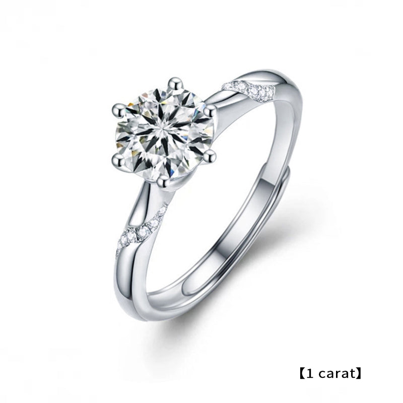 Adjustable Geometric 925 Silver Ring with 1ct/2ct D Color Moissanite & Hearts & Arrows Zircon Heavy 0.05um Rhodium Plated