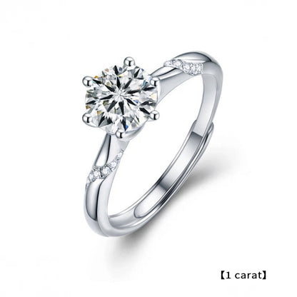 Adjustable Geometric 925 Silver Ring with 1ct/2ct D Color Moissanite & Hearts & Arrows Zircon Heavy 0.05um Rhodium Plated