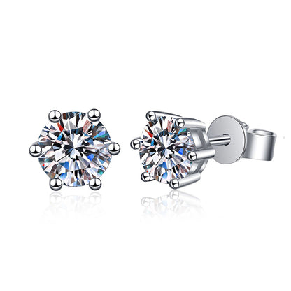 925 Sterling Silver Geometric Stud Earrings with White Black Diamond 30pt 50pt 1ct 2ct Electroplated Simple Elegant for Women