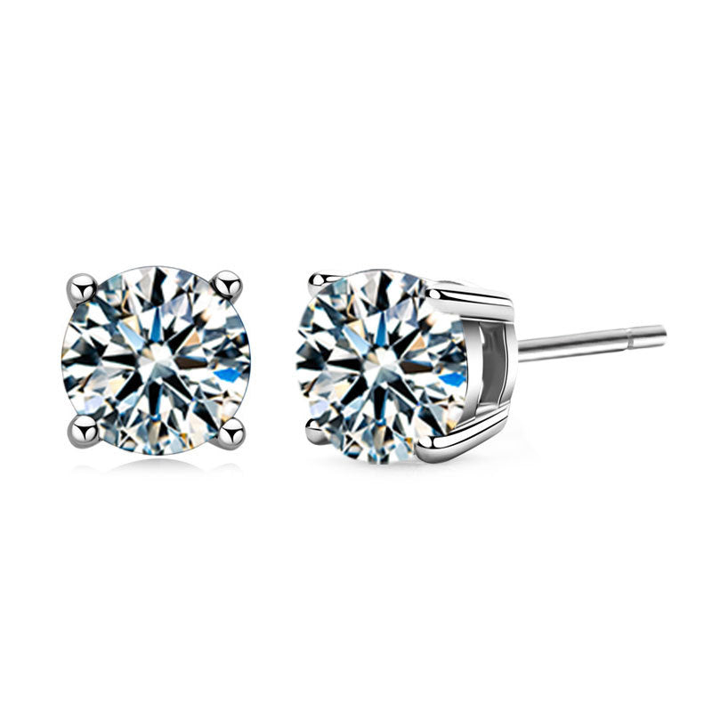 925 Sterling Silver Geometric Stud Earrings with 0.3ct/0.5ct/1ct/2ct White or Black Moissanite Hearts and Arrows Cut Micro-Paved Minimalist Design for Women