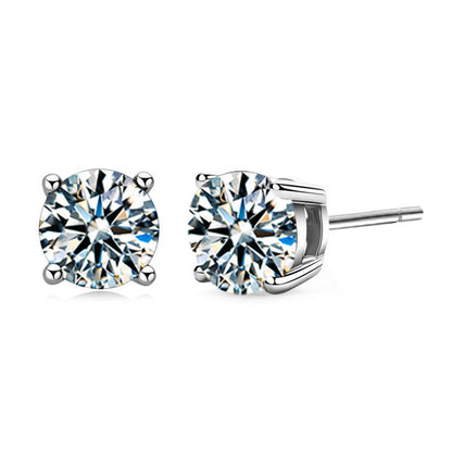 925 Sterling Silver Geometric Stud Earrings with 0.3ct/0.5ct/1ct/2ct White or Black Moissanite Hearts and Arrows Cut Micro-Paved Minimalist Design for Women