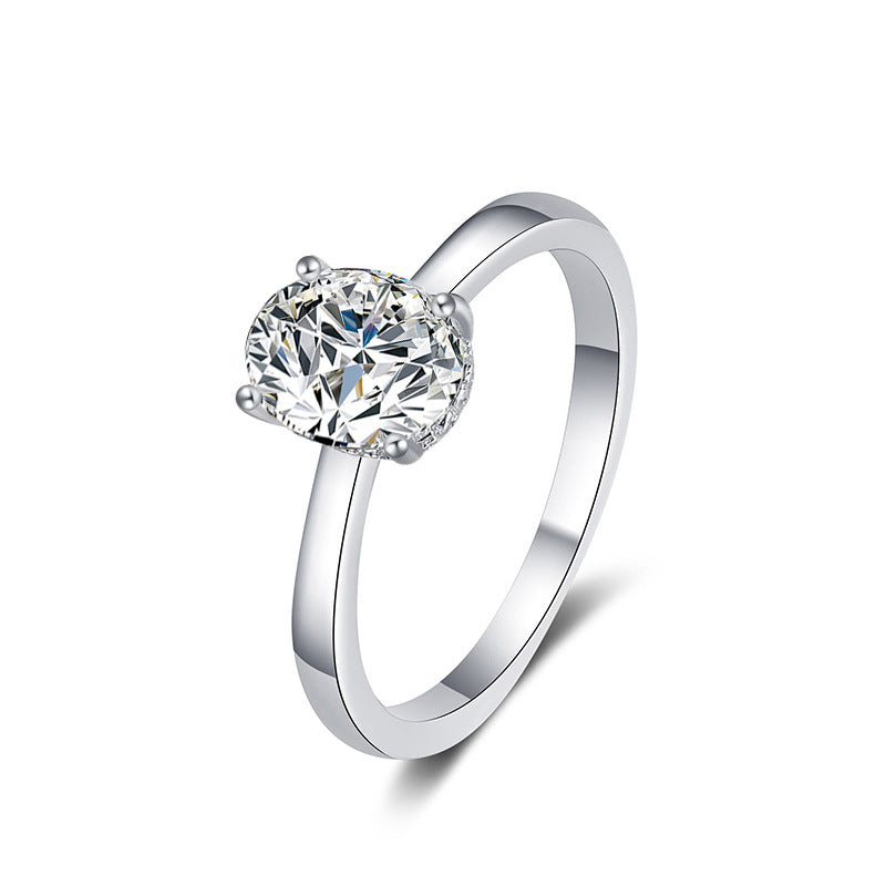 925 Silver Oval Geometric Moissanite Ring 0.5ct 4x6mm 1ct 5x7mm 2ct 7x9mm Rhodium Plated Women's Jewelry Size 5-9