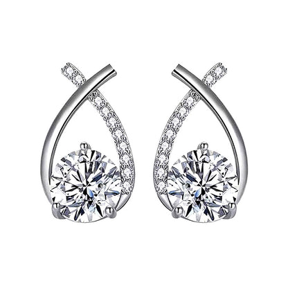 925 Sterling Silver Mermaid Tail Geometric Stud Earrings with 0.5ct or 1ct White/Yellow Gold Moissanite Rhodium Plated Luxury Jewelry for Women