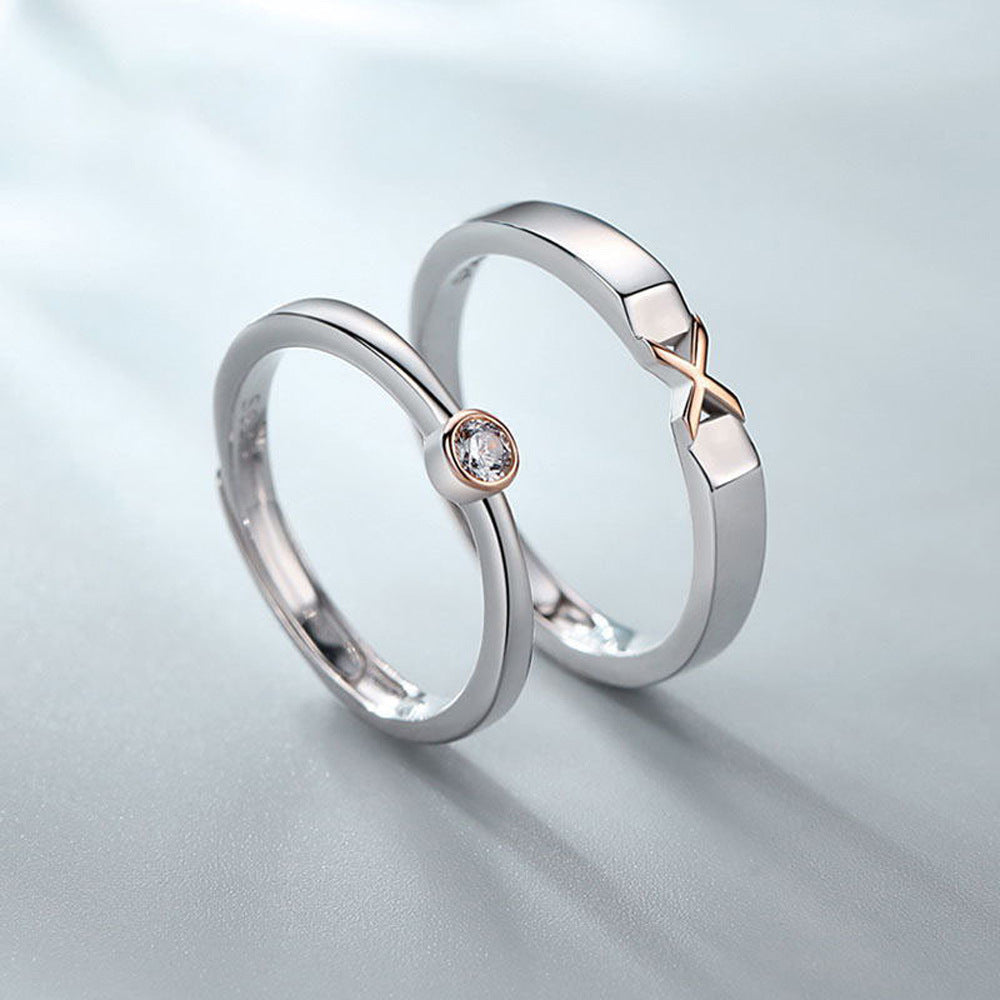 XO Love Couple Rings - 925 Sterling Silver Adjustable Minimalist Matching Set