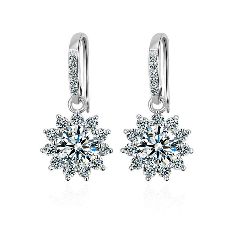 925 Sterling Silver Floral Sun Stud Earrings with 0.5ct or 1ct Moissanite Rhodium Plated Minimalist Jewelry for Women