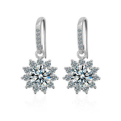 925 Sterling Silver Floral Sun Stud Earrings with 0.5ct or 1ct Moissanite Rhodium Plated Minimalist Jewelry for Women