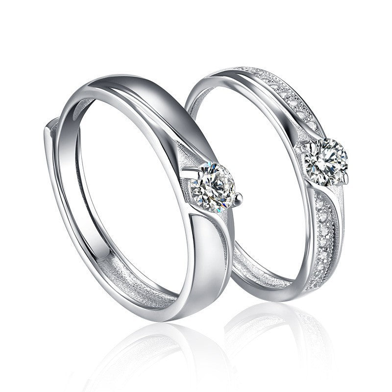 Crown Design Couple Rings - 925 Sterling Silver Minimalist Matching Set with Zircon Accents