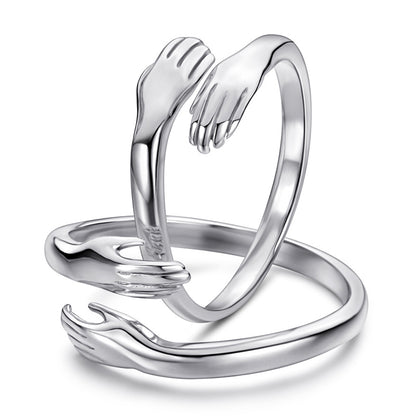 Love Embrace Couple Rings - 925 Sterling Silver Korean-Style Adjustable Matching Set