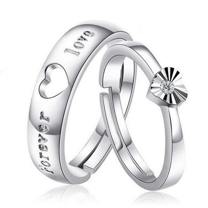 Open-Heart Couple Rings - 925 Sterling Silver Korean-Inspired Matching Set