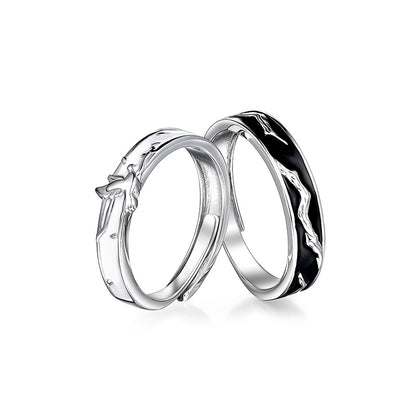 "Lovebirds" Enamel Couple Rings - 925 Sterling Silver Chinese-Style Matching Set