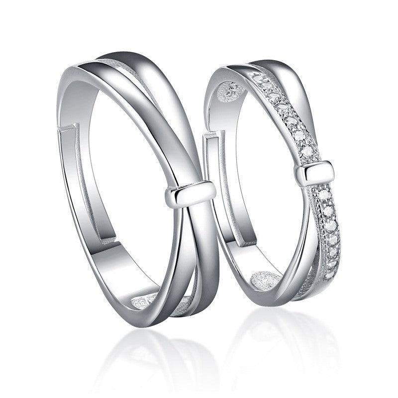 Bow Knot Zircon Couple Rings - 925 Sterling Silver Adjustable Matching Set