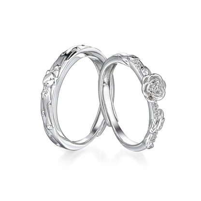 "Little Prince & Rose" 925 Sterling Silver Couple Rings - Premium Adjustable Matching Set
