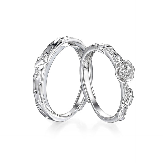 "Little Prince & Rose" 925 Sterling Silver Couple Rings - Premium Adjustable Matching Set