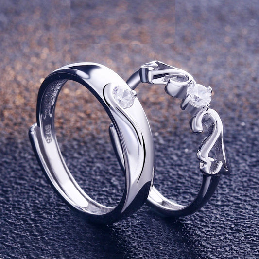 Crown Design 925 Sterling Silver Couple Rings - Adjustable Matching Promise Set