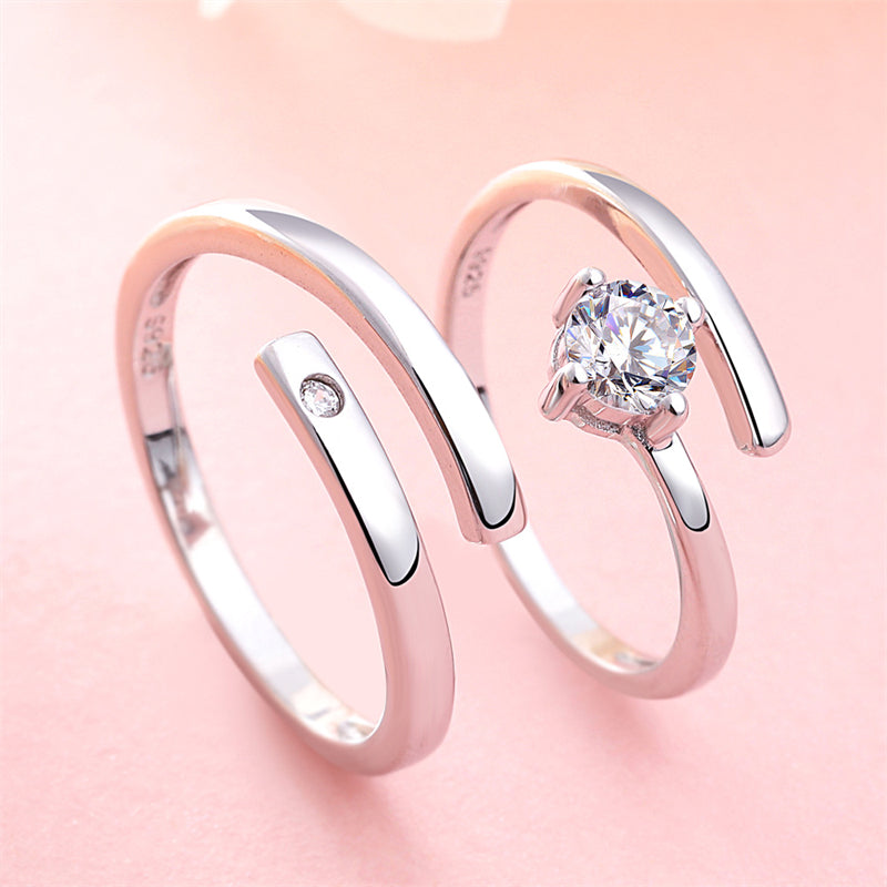 Adjustable Geometric Couple Rings - 925 Sterling Silver Minimalist Matching Set