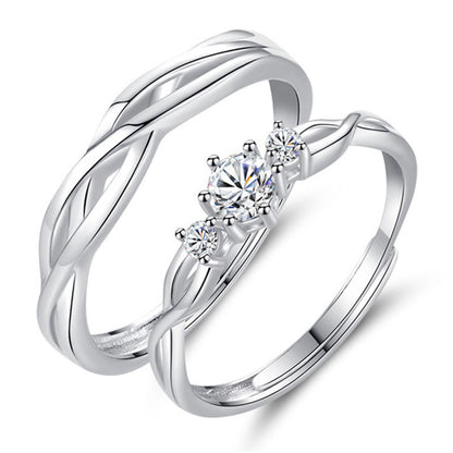 "Interwoven Love" 925 Sterling Silver Couple Rings - Wave Design Matching Wedding Bands