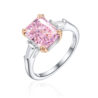 S925 Sterling Silver 8ct High-Carbon Diamond Ring - Luxury Princess Cut Colored Gemstone Jewelry