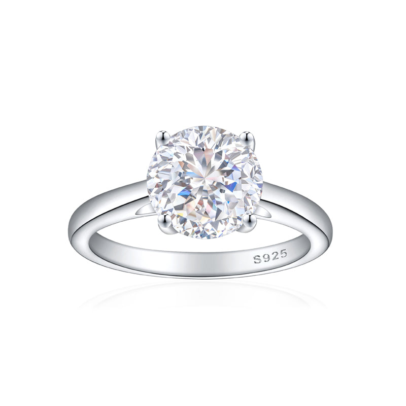 S925 Sterling Silver 2ct Round 100-Facet Flame Cut Ring - 8×8mm Floral Inspired Colored Gemstone Jewelry