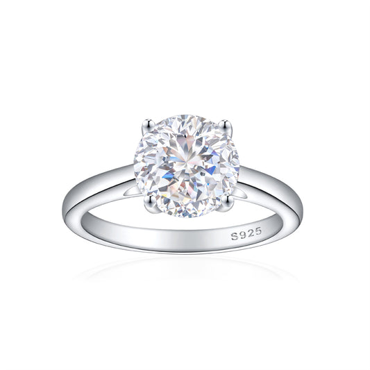 S925 Sterling Silver 2ct Round 100-Facet Flame Cut Ring - 8×8mm Floral Inspired Colored Gemstone Jewelry
