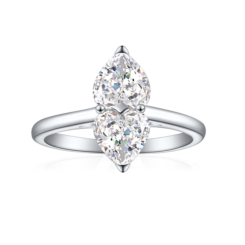 1ct Double Heart 925 Silver Ring - Elegant Flame & Ice-Cut Gemstone Band for Women