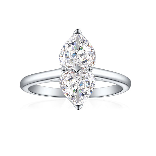 1ct Double Heart 925 Silver Ring - Elegant Flame & Ice-Cut Gemstone Band for Women