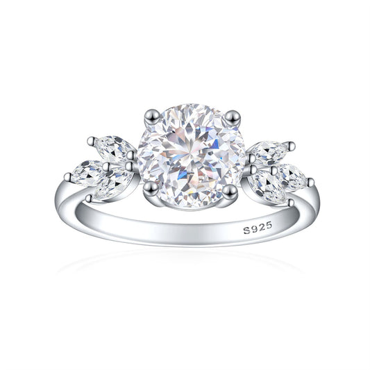 S925 Sterling Silver 2ct Flame-Cut Floral Ring - Nature-Inspired Colored Gemstone Engagement Jewelry