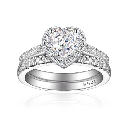 1ct Heart-Shaped Gemstone 925 Silver Stackable Ring Set - Luxe Ice-Cut High Carbon Diamond Love Rings for Women