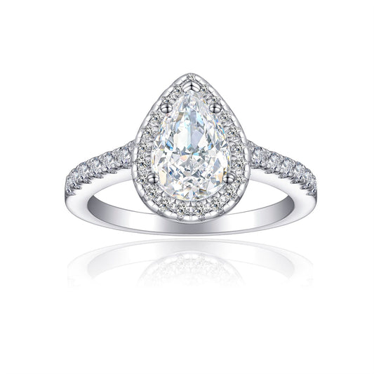 1.5ct Teardrop 925 Silver Ring - Elegant 6×9mm 5A Zirconia Gemstone Band with High-Carbon Diamonds