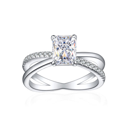 925 Sterling Silver Ice-Cut Square Gemstone Ring - Elegant Bow Design High Carbon Diamond Women's Band