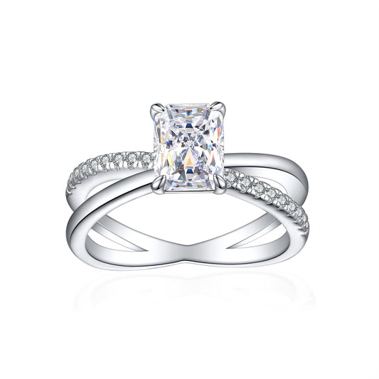 925 Sterling Silver Ice-Cut Square Gemstone Ring - Elegant Bow Design High Carbon Diamond Women's Band