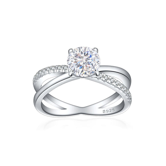 S925 Sterling Silver 1.2ct Flame-Cut Crossover Ring - 7×7mm Colored Gemstone Statement Jewelry