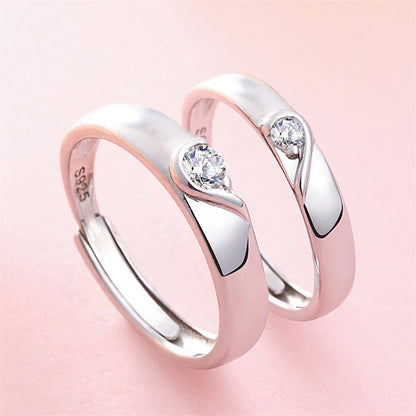 Minimalist Heart Couple Rings - 925 Sterling Silver Adjustable Matching Set