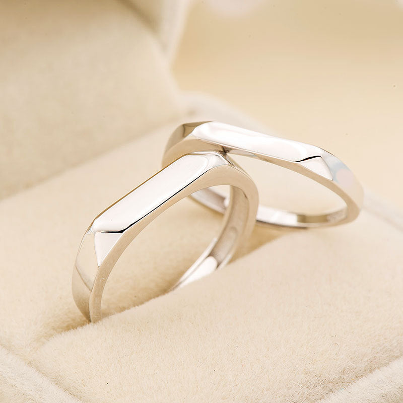 Minimalist Rhombus Couple Rings - 925 Sterling Silver Korean-Inspired Matching Set