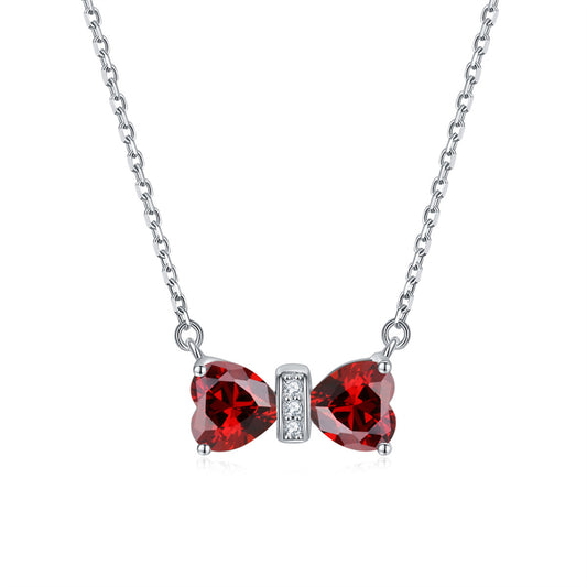 925 Sterling Silver Double Heart Birthstone Necklace - Romantic Lucky Charm Jewelry
