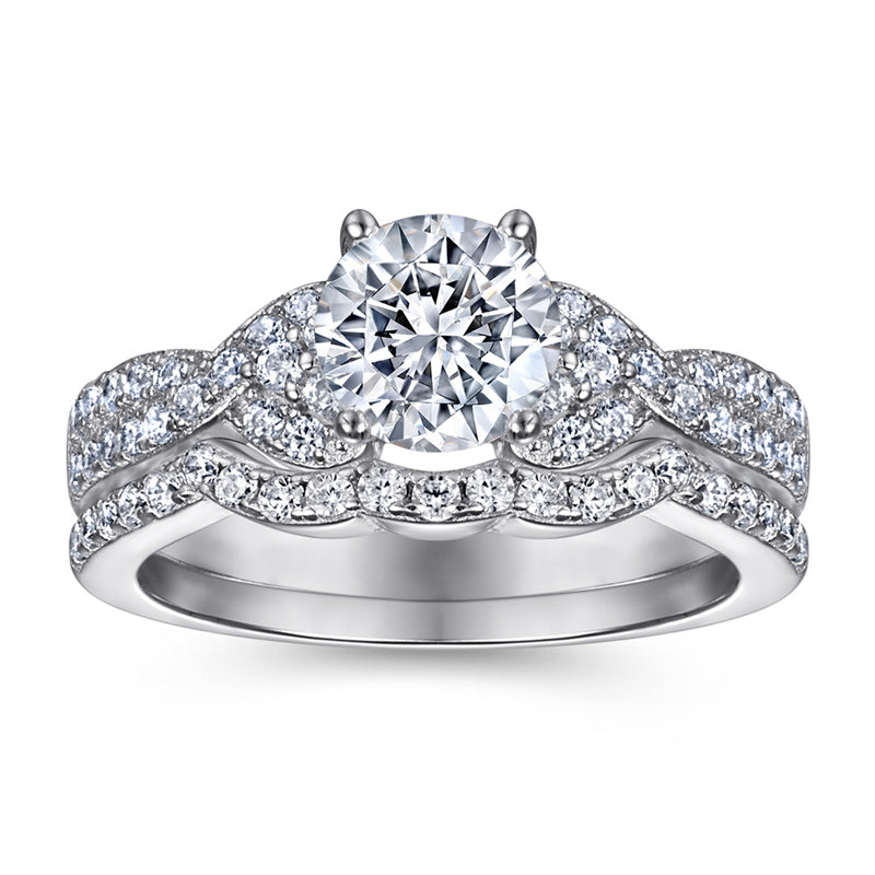 S925 Sterling Silver Vintage Wedding Ring Set - European-Inspired Bridal Jewelry