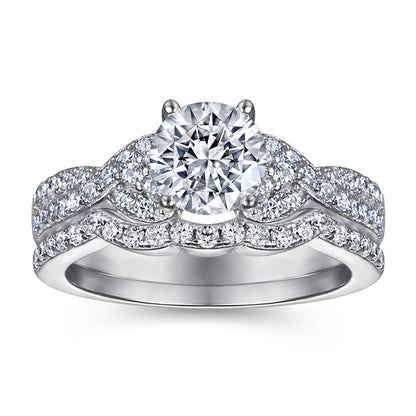 S925 Sterling Silver Vintage Wedding Ring Set - European-Inspired Bridal Jewelry